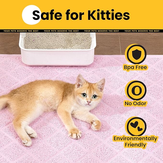 Cat Litter Mat Litter Trapping Mat, 35" x 23" Premium Durable PVC Grid Mesh with Scatter Control, Non-slip, Less Waste Cat Litter Box Mat, Pink