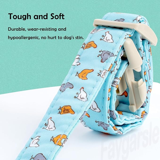 Faygarsle Funny Chicken Pattern Dog Collar, Cotton Fabric, Light Blue with Farm Animal Print for Small Medium Large Dogs XS
