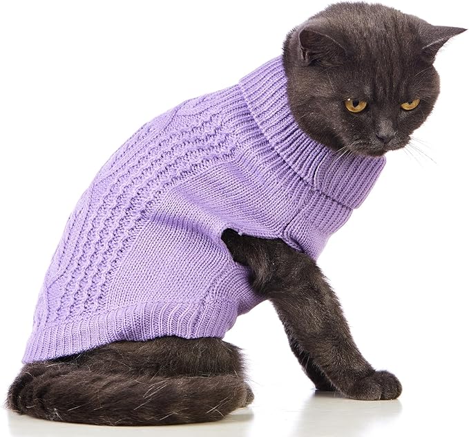 Stretchy Cat Sweater - 17 Colors & 6 Sizes | Snug Winter-Ready Knit for Boy/Girl Cats & Kittens(Purple, Large)