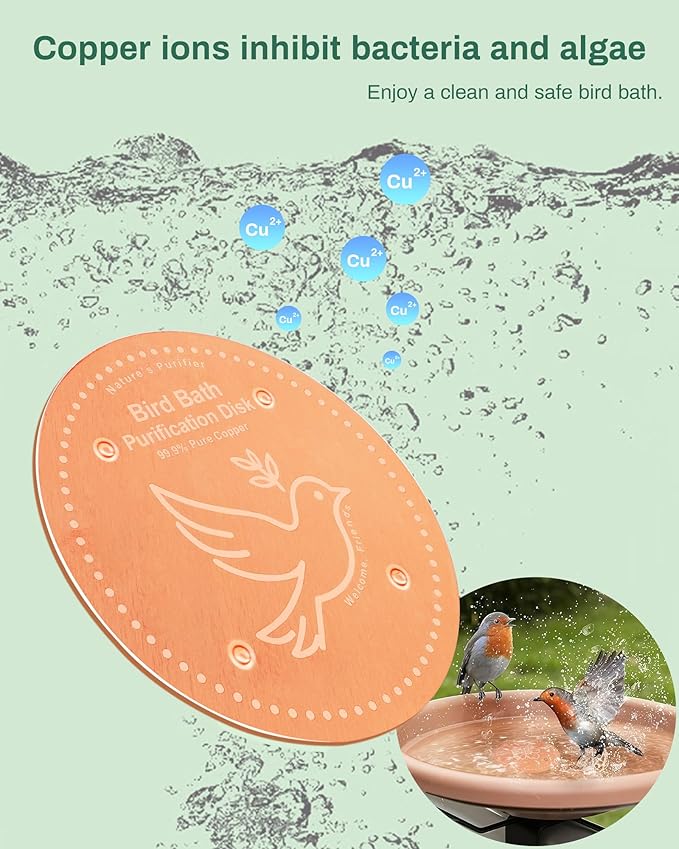 Bird Bath Purification Disk Pure Copper Outside Winter Solar Power Birdbath Wild Hummingbird Pedestal Fountain Cleaner Outside Humming Feeder Cage Dispenser Heater Garden Deal Lover Women Gift