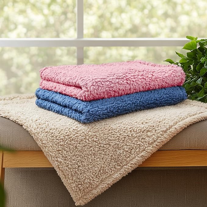 Luciphia 1 Pack 3 Calming Dog Blanket Fluffy Premium Fleece Pet Blankets Soft Sherpa Throw for Dogs Puppy Cat Beige/Pink/HazeBlue Large (41" x31")