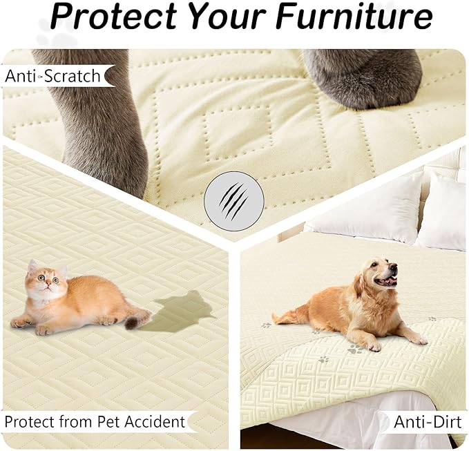 hyha Waterproof Dog Blanket, Soft Dog Bed Cover Pet Blankets, Waterproof Sofa Couch Cover for Dogs Washable, Reversible Pet Couch Covers for Sofa Furniture (40x70 Inch, Beige/Beige)