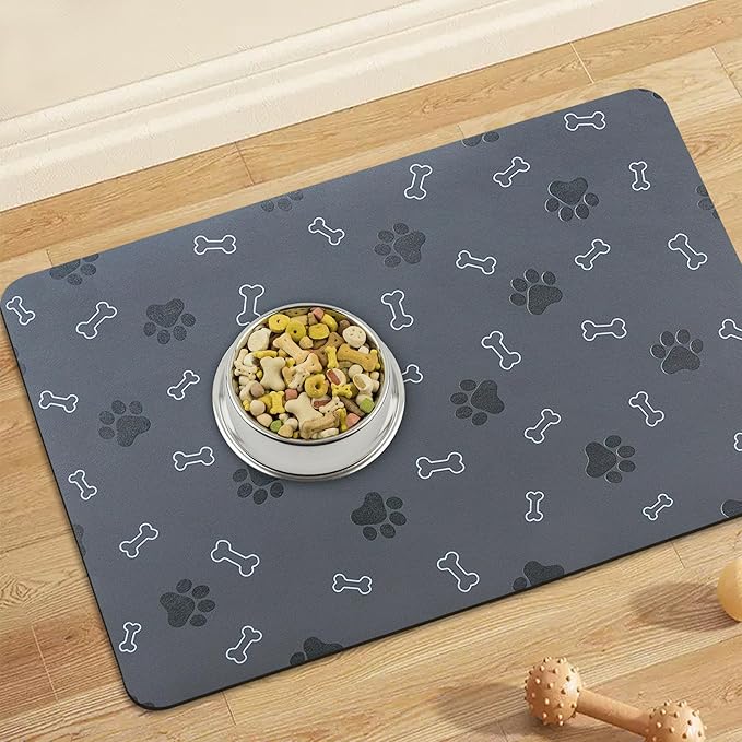 Pet Cat Dog Food Mat Non Slip Mat for Dog Water Bowl Mat Quick Dry Absorbent Cat Feeding Mat, 32 * 17 in, Light Grey