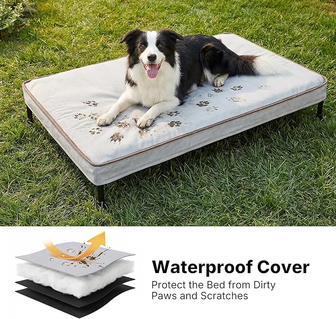 Veehoo Elevated Dog Bed with Waterproof Cushion Mat, Cooling Raised Dog Beds with Padded Top, Washable Outdoor Dog Bed, Orthopedic Pet Cot for Indoor & Outdoor, Medium Dog Bed 35.5" x 25", Dark Grey