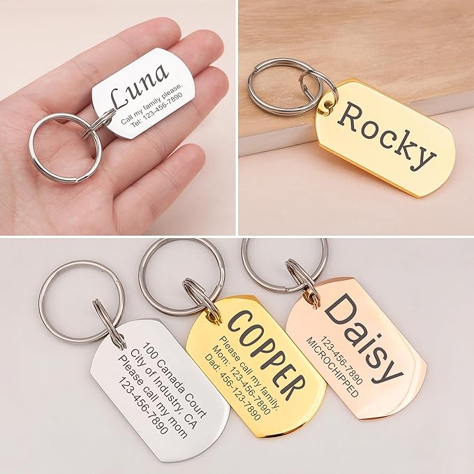 Anavia Personalized Pet ID Tags, Stainless Steel Glossy Laser Engraved Dog Cat Collar Name Tags, Multiple Colors Shapes Sizes (Dog Tag, Regular)