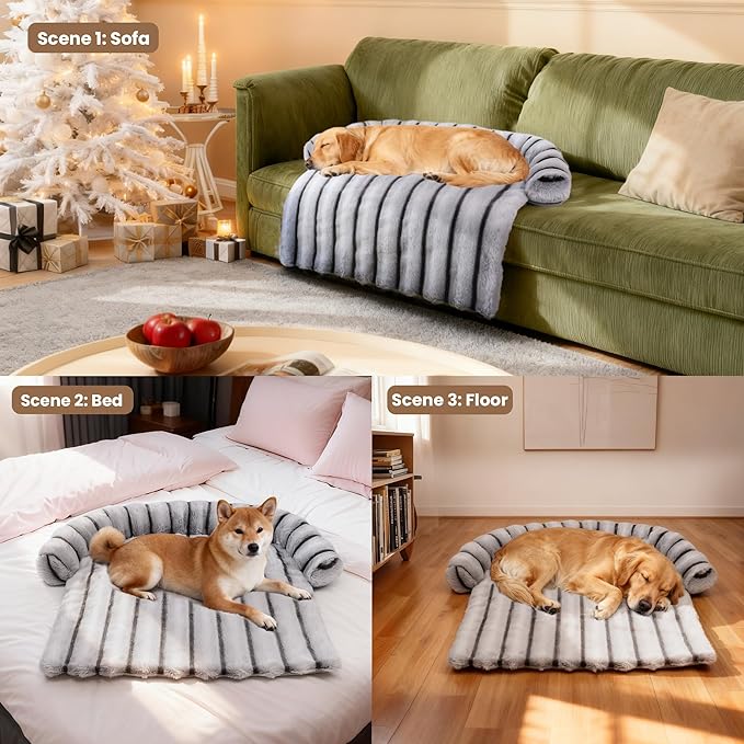 Large Dog Couch Bed, Fluffy Washable Couch Protector for Dogs with Removable Cover, Non-Slip Dog Sofa Bed, 45x37 Inch, Grey