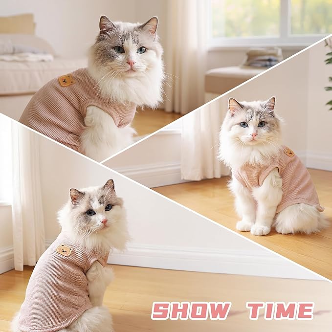 Waffle Knit Cat & Dog T Shirt for Small Dogs, Stretchable Puppy Shirt for Sphynx Cats & Small Breeds, Pet Clothes | Breathable Summer/Winter Apparel for Newborn(3PCS Small)