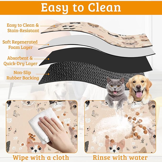 Pet Feeding Mat,Pet Photo Absorbent Dog Cat Food Mat Dog Mat with Rubber Backing,Non-Slip Water Bowl Placemat,Pet Supplies 16" x 24"