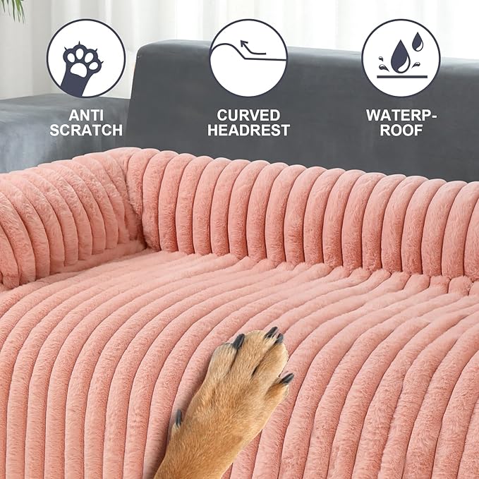 Wn's Day Luxurious Dog Couch Bed, Washable Calming Dog Couch Cover, Removable Couch Protector for Dogs, Waterproof Sofa Bed, Pet Bed Mats for Couch, Pet Couch Covers for Sofa(Pink, XL)