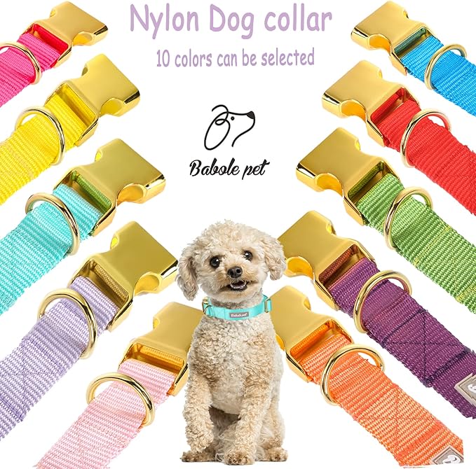 Nylon Dog Collar - Adjustable Lake Blue Soft Webbing Dog Collars for Small Medium Large Dogs Boy Girl Puppy Collar with Safety Metal Buckle S