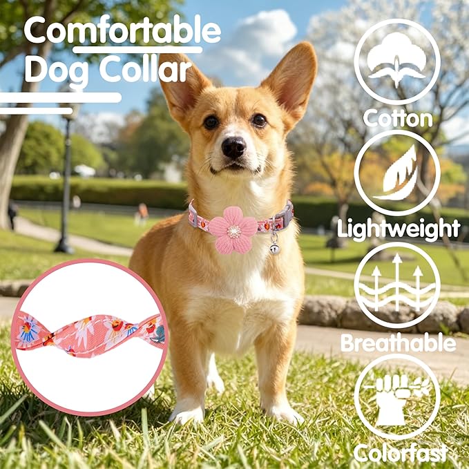 Large Dog Collar with Flower, Dog Collars for Large Dogs Collar for Girl Cute Dog Collar with Bell, Adjustable Length
