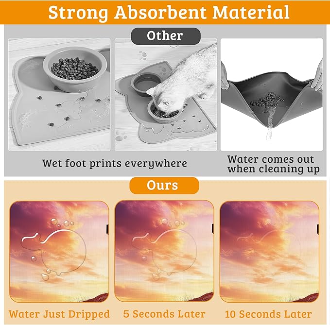 Pet Feeding Mat,Cross Absorbent Dog Cat Food Mat Sunset Dog Mat with Rubber Backing,Non-Slip Water Bowl Placemat,Pet Supplies 12" x 20"