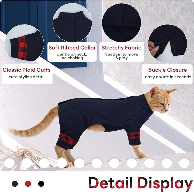 PUMYPOREITY Fur Control Cat Pajamas, Versatile Shirt for All-Day Wear, Soft Stretchy Sweater with Back Snap for Easy Wear, Cat Onsie Prevents Licking Wounds, 2XL, Blue