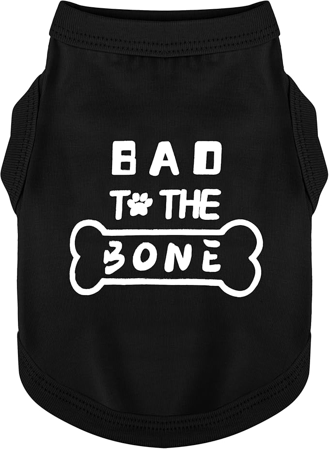 Discover Cozy Cotton Canine Wear: Soft, Lightweight, and Breathable Dog Shirt Vest with Eye-Catching Graphics(Bad to The Bone), Keeping Your Furry Friend Warm and Comfy! Black XS