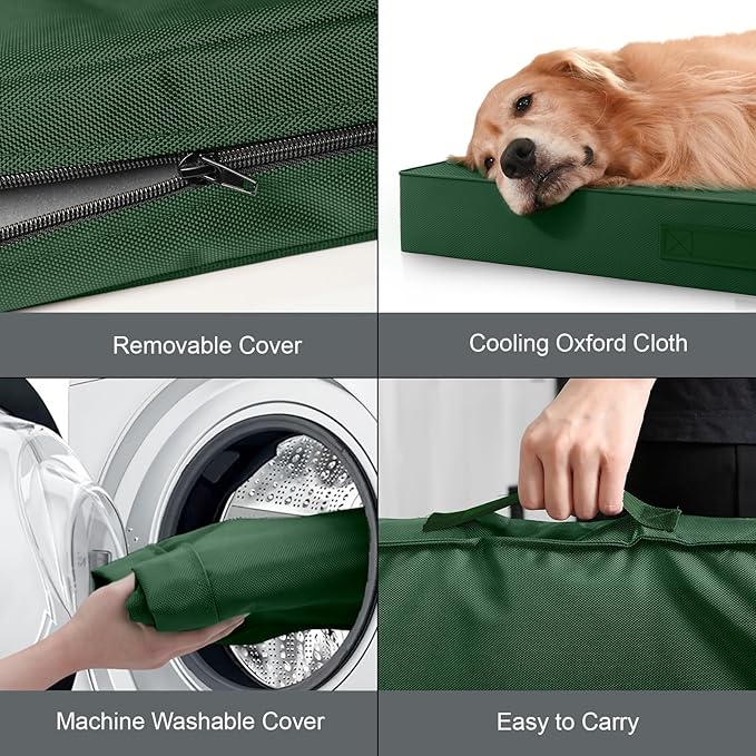Outdoor All Weather Large Dog Bed, Waterproof Dog Bed for Large Dogs 36x27 Inch, Orthopedic Egg Crate Foam Pet Bed with Washable Removable Oxford Cooling Cover, Dark Green