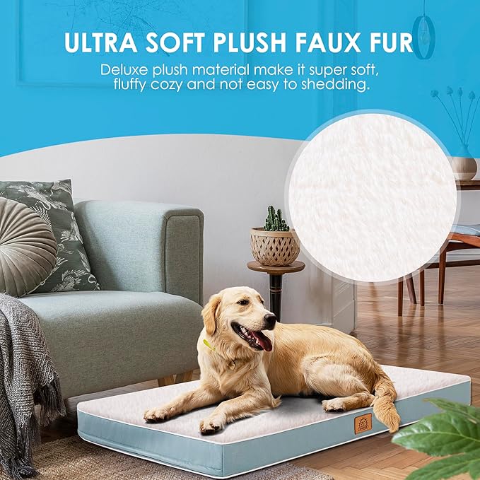 Sunheir Orthopedic Dog Bed for Medium Dogs, Waterproof Deluxe Plush Dog Crate Bed with Removable Washable Cover & Anti-Slip Bottom, Egg Crate Foam Pet Bed Mat, Light Blue, (30.0"L x 20.0"W x 3.0"Th)