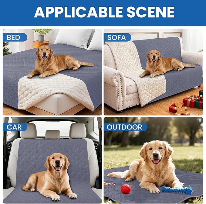 Waterproof Couch Covers for Pets, Waterproof Dog Bed Cover, Anti-Slip Soft Dog Blankets, Couch Cover for Dogs Washable, Pet Blanket for Puppy Large Dogs Cat (82x82 Inch, Grey Blue)