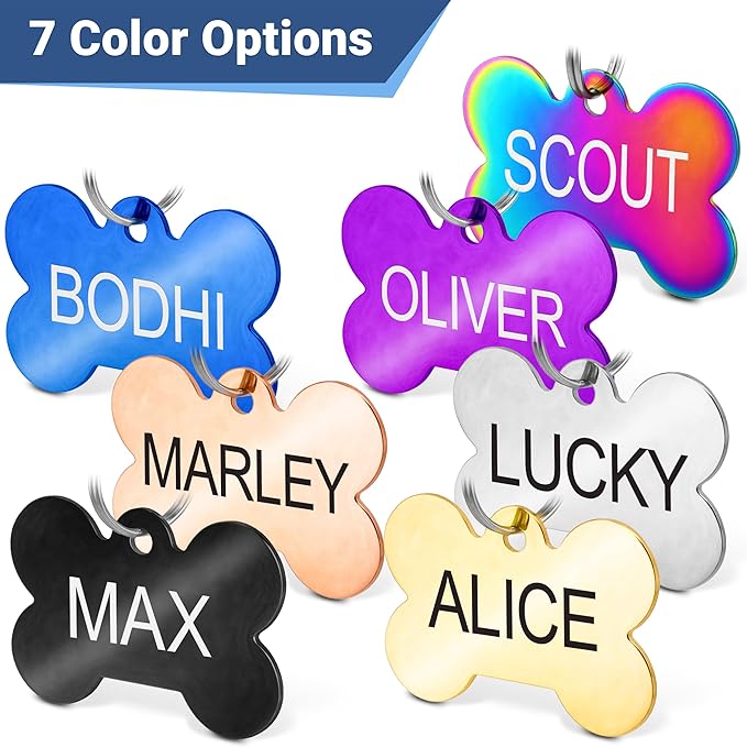 GoTags Stainless Steel Pet ID Tags, Personalized Dog Tags and Cat Tags, up to 8 Lines of Custom Text, Engraved on Both Sides, in Bone, Round, Heart, Bowtie and More (Rectangle, Small (Pack of 1))