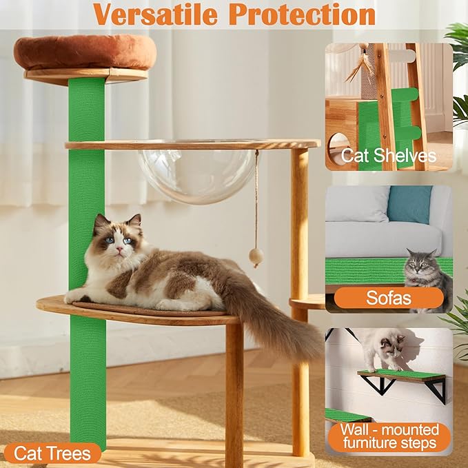 Cat Scratch Furniture Protector - 78.7" x 17" Trimmable Self-Adhesive Cats Claws Scratch Pads, DIY Cat Climbing Couch Protector for Scratch Post Cat Tree Replacement Indoor (Green)