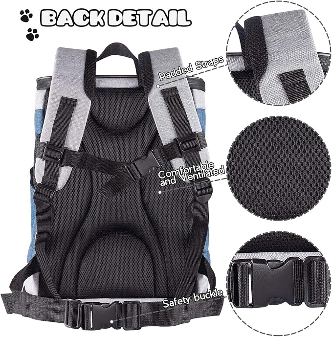 JESPET & GOOPAWS Pet Backpack Carrier for Small Dog, Puppy, Soft Carrier Backpack Ideal for Traveling, Hiking, Walking and Outdoor Activities with Family (Blue Grey)