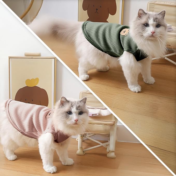 Waffle Knit Cat & Dog T Shirt for Small Dogs, Stretchable Puppy Shirt for Sphynx Cats & Small Breeds, Pet Clothes | Breathable Summer/Winter Apparel for Newborn(2PCS 2X-Large)