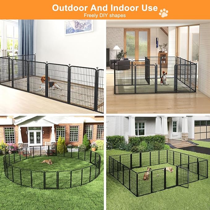 Dog Fence Outdoor Pens Outside,Portable Dog Play Pen 40" H 16 Panels Pet Playpen Exercise Pens for Puppys Small Medium Large Dogs RV Camping Yard Garden Indoor Low Threshold Wide Gate