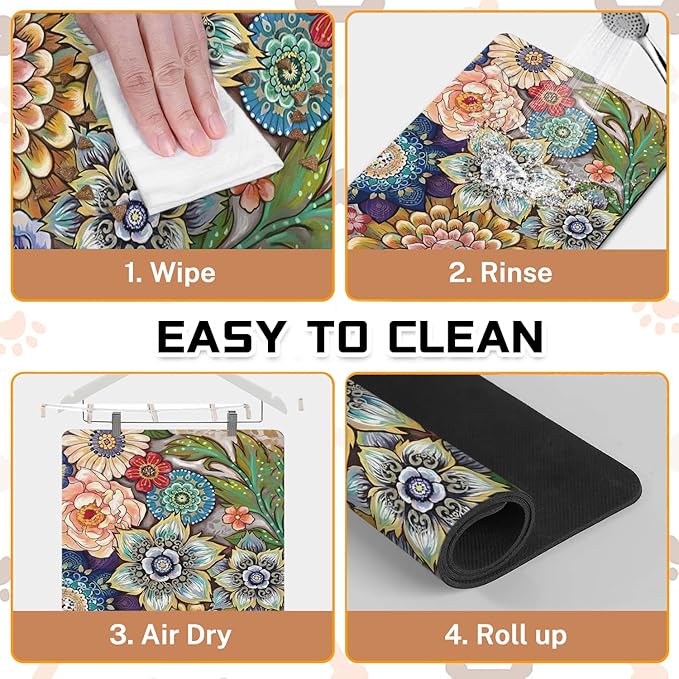 Absorbent Pet Dog Bowl Mat for Food and Water, Pet Cat Food Feeding Mat with Non Slip Rubber Backing, Dog Food Mats for Floors Waterproof, 12"x20"