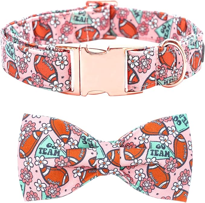 Dog Collar - Rugby with Flower Pet Collar Bows for Dogs Bowtie Pet Collar Adjustable Dog Collar Girl Boy Puppy Collar for X-Large Dogs