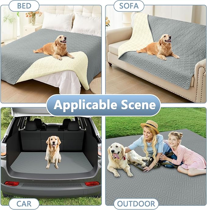 hyha Waterproof Dog Blanket, Soft Dog Bed Cover Pet Blankets, Waterproof Sofa Couch Cover for Dogs Washable, Reversible Pet Couch Covers for Sofa Furniture (68x82 Inch, Grey/Beige)