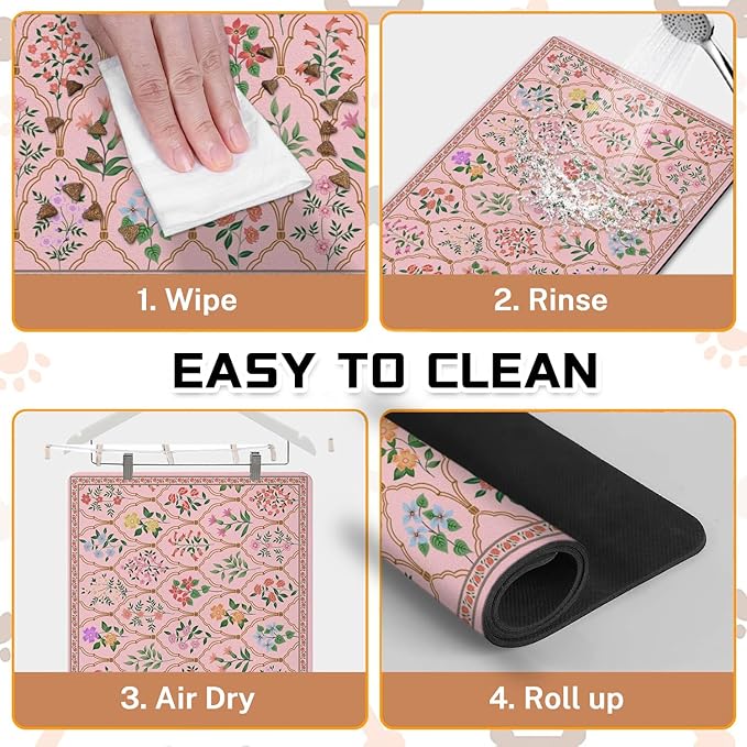 Absorbent Pet Dog Bowl Mat for Food and Water, Pet Cat Food Feeding Mat with Non Slip Rubber Backing, Dog Food Mats for Floors Waterproof, 17"x30"