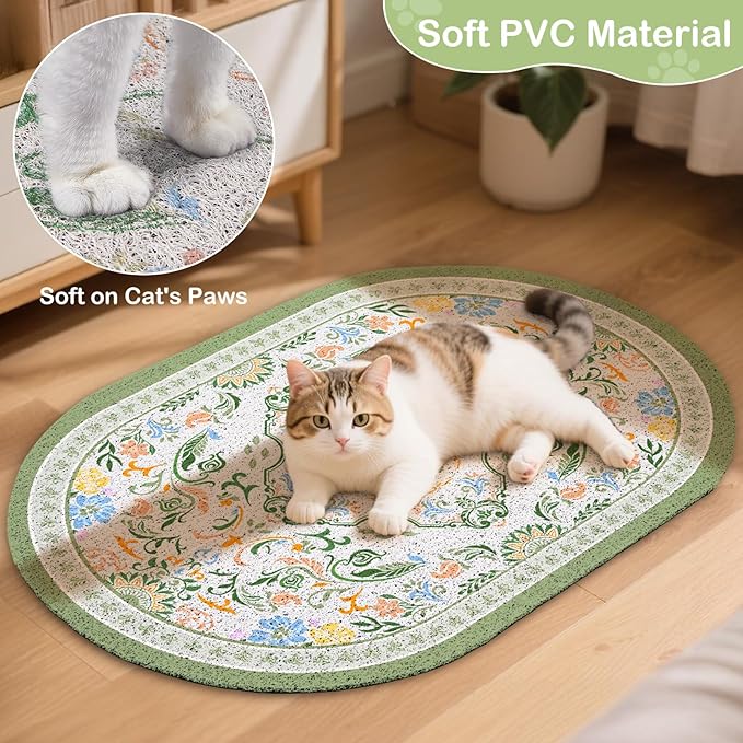 Bienbee Cat Litter Mat, 40" x 30" Jumbo Size Litter Box Mat Rug with Non-Slip Bottom, Urine and Water Proof, Easy to Clean Cat Supplies Essentials for Indoor Kitty Kitten Floor,Bean-Green XL