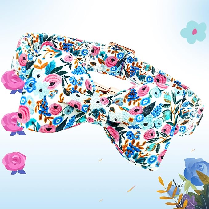 Lionheart glory Dog Collar Bow Collar Floral Dog Collar with Bow Tie Spring Summer Cute Collar Dog Boy or Girl Dog Collars Soft Durable Adjustable Dog Collars for Large Dogs