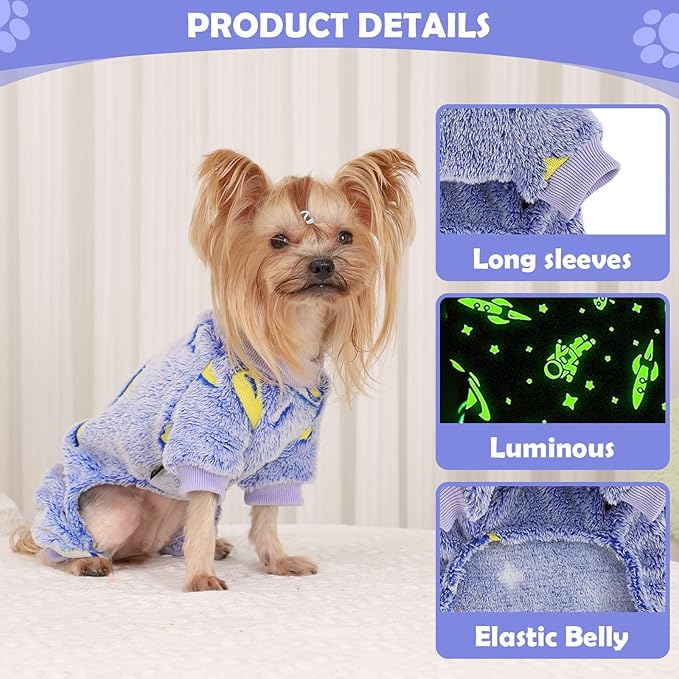 Fleece Dog Pajamas Small, Fall Winter Pjs, Cute Extra Small Puppy Clothes, 4 Legs Dog Sweater Jumpsuit, Soft Stretchy Doggie Onesies Pet Apparel Outfits for Chihuahua Yorkie Blue, Small