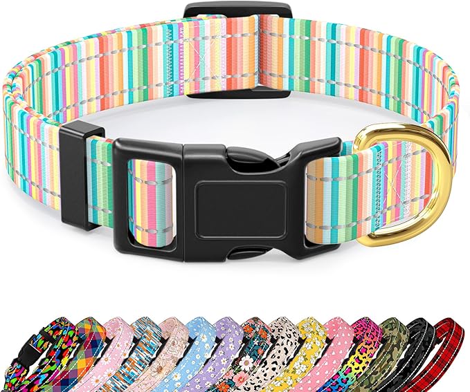 Reflective Dog Collar, Cute Dog Collar for Medium Dogs, Soft Nylon Puppy Collar for Boy and Girl Female Dogs, Adjustable Pet Collars with Quick Release Buckle, Colorful Watercolor Art