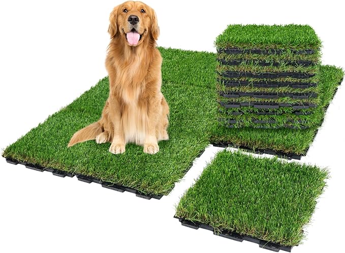 XLX TURF Interlocking Fake Grass Tiles for Dogs Potty - Pets Friendly Artificial Grass for Dog Kennel Outdoor Patio Balcony & Home Decor - 12"x12" 12 Pack