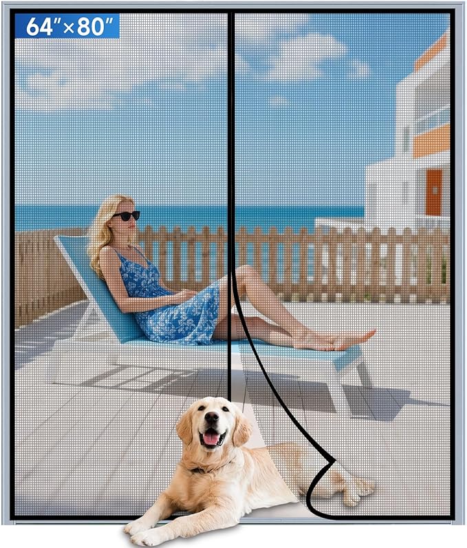 Upgraded PET Mesh Magnetic Screen Door Stronger Than Fiberglass and Polyester,Hands Free,Keep Bugs Out,Pet & Kid Friendly,Suitable for Sliding Doors,Patio and French Doors-64" X 80"