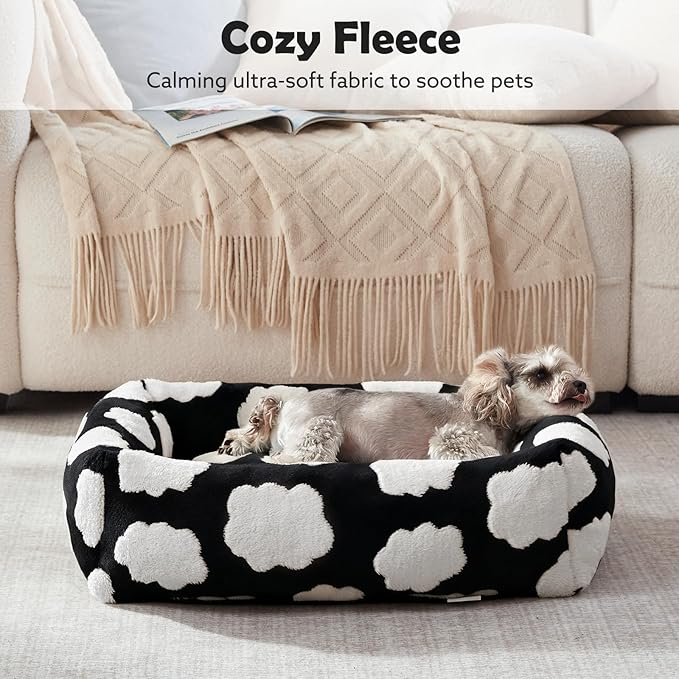 JOEJOY Medium Dog Bed Medium Size Dog, Rectangle Washable Orthopedic Pet Bed with Removable Zipper Cover, Cute Soft Calming Puppy Pet Bed with Jacquard Shaggy Plush & Non Skid Bottom