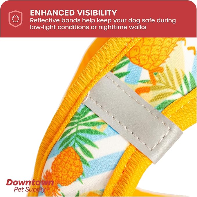 Downtown Pet Supply Step-in Dog Harness – No Pull, Adjustable Padded Mesh with Reflective Trim, Secure Buckle Strap – Comfortable & Breathable Small Dog Harness, Medium, Pineapple