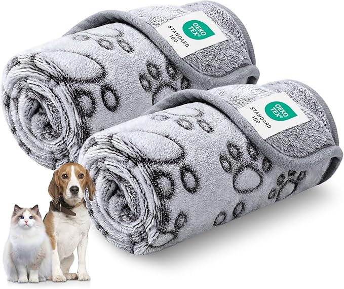 Luciphia Premium Soft Dog Blanket for Small Medium Large Dogs Washable 300GSM Fluffy Warm Fleece Puppy Cat Paw Print Pet Flannel Pcs2 Grey Paw XL(57"x40")