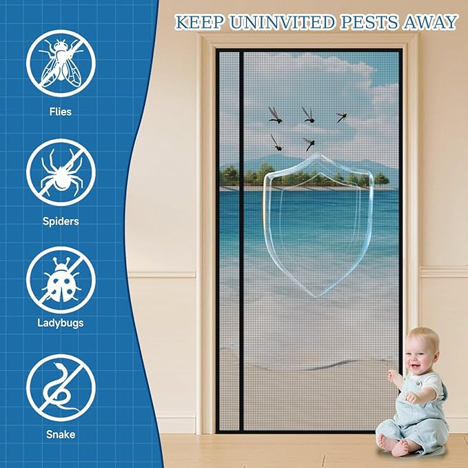 Magnetic Screen Door Left Right Side Opening Upgraded PET Mesh Greater Than Fiberglass and Polyester,Keep Bugs Out,Pet & Kid Friendly,Suitable for Sliding Doors,Patio French Doors-72" X 82"
