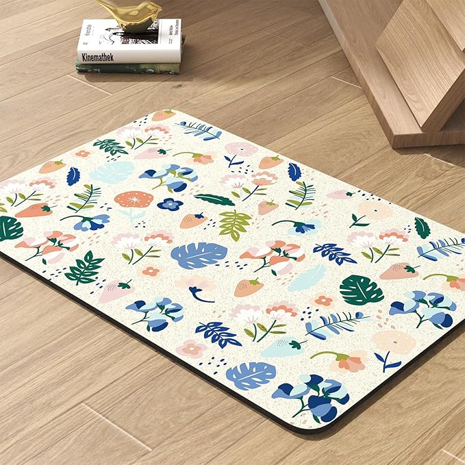 Pet Feeding Mat-Absorbent Dog Mat for Food and Water Bowl-No Stains Quick Dry Water Dispenser Mat-Dog Accessories Pet Supplies-Bowl for Messy Drinkers（LIGHTFLOWERS,12"x19"