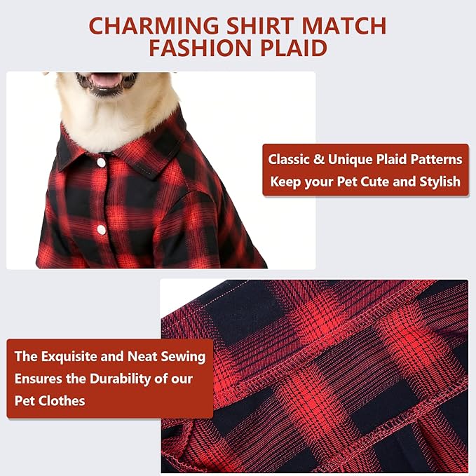 Koneseve Dog Shirt Pet Plaid Clothes T-Shirt Sweater Matching Breathable for Small Medium Large Dog Cat Puppy Adorable Casual Cozy Halloween Thanksgiving Christmas Costumes (Red; 5XL)