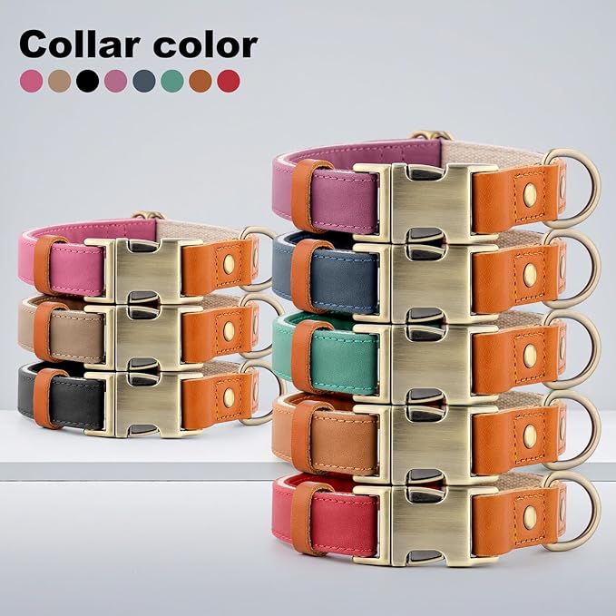 Plutus Pet Genuine Leather & Hemp Dog Collar – Adjustable Heavy Duty Pet Collar with Quick Release Metal Buckle, Soft & Stylish for Puppy and Small, Medium, Large Dogs (Purple, L)