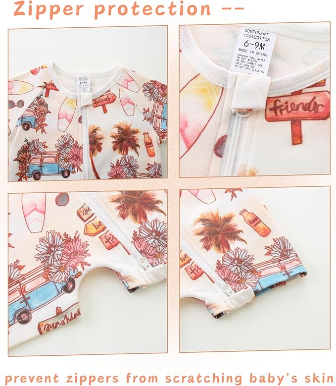 Unisex Summer Trendy 2-Pack Rompers Short Sleeve Zipped Bodysuit Infant Cotton Outfits