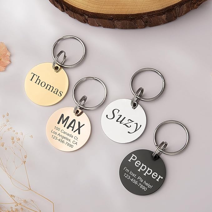 Anavia Personalized Pet ID Tags, Stainless Steel Glossy Laser Engraved Dog Cat Collar Name Tags, Multiple Colors Shapes Sizes (Round, Small)