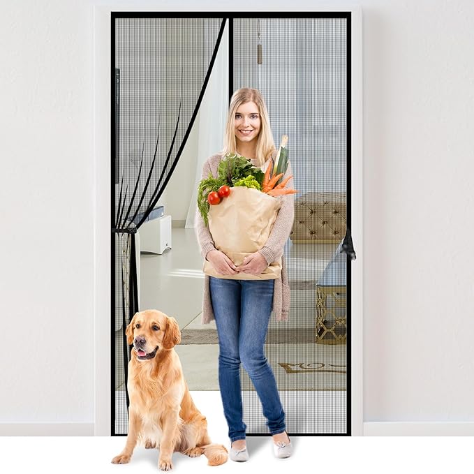 Fiberglass Magnetic Screen Door Fit Door Size 40 x 83 in- Heavy Duty Fiberglass Screen Door Mesh for Interior Door, Patio and Sliding Doors - Door Screen Magnetic Closure Let Fresh Air in