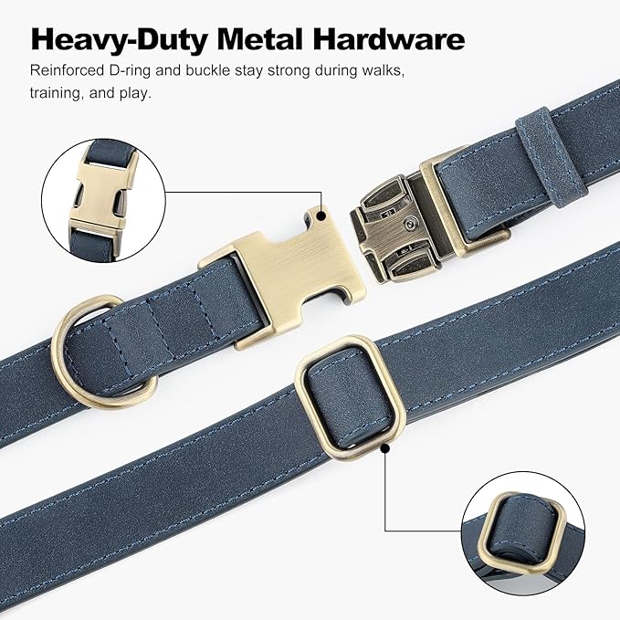 Plutus Pet Genuine Leather Dog Collar – Adjustable Pet Collar with Quick Release Metal Buckle, Soft Real Leather for Small Medium Large Dogs, Heavy Duty & Skin-Friendly (Blue, XS)