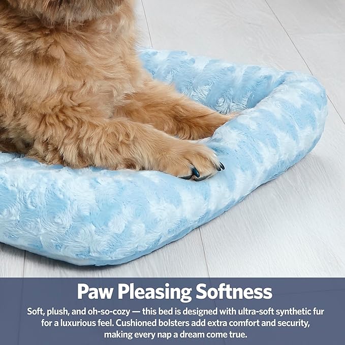 MidWest Homes for Pets QuietTime Fashion XXS Dog Bed – Blue Faux Fur Bolster, Ultra-Soft and Machine Washable, Fits 18-Inch Crates and Carriers, for Small Dogs and Cats