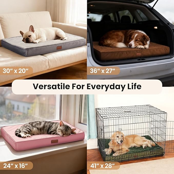 OhGeni Orthopedic Waterproof Dog Bed for Small Dogs, Machine-Washable Removable Cover in Easy-Clean Fabric, High Density Foam & Easy-Carry Handle, Suitable for Crate, 24 inch (Pink)
