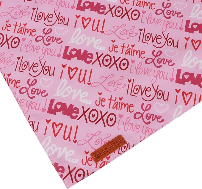 ADOGGYGO Valentine Dog Bandanas 2 Pack, Reversible Heart Love Print Pet Scarf, Premium Fabric, Adjustable Fit Pink Red Valentine Bandanas for Extra Large Dogs (X-Large)